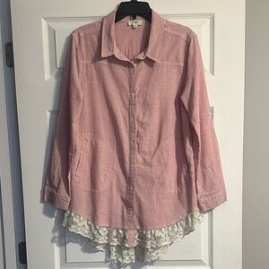 Umgee Pink and White Striped Shirt
